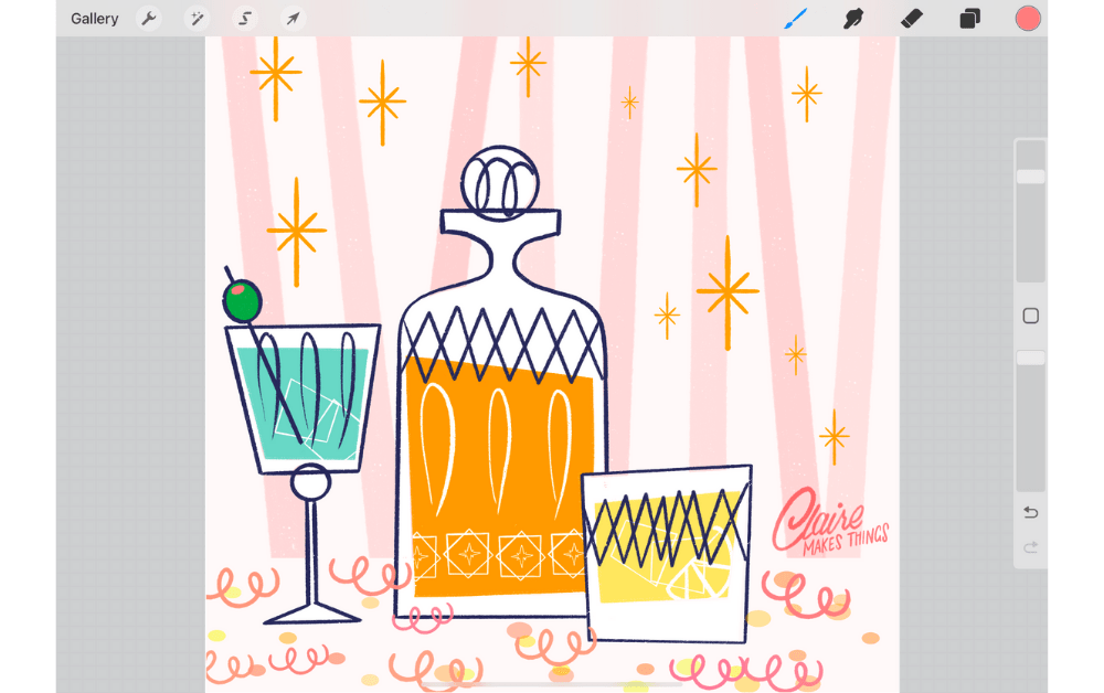 Building a Still Life Illustration in Procreate with mid-century style elements