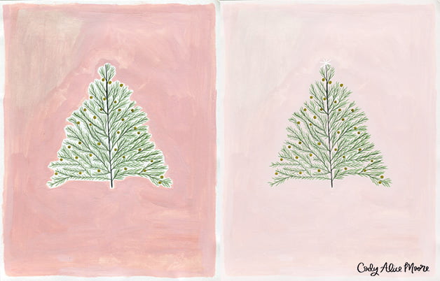 Sketchbook page of Christmas illustration by Cody Alice Moore